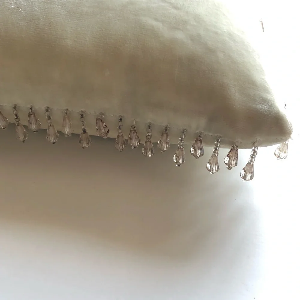 Z Gallerie 14” x 14” Accent Pillow Velvet Beaded Beige